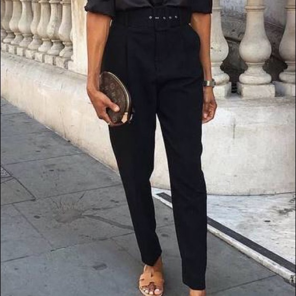 Black belted pants - Picture 1 of 2